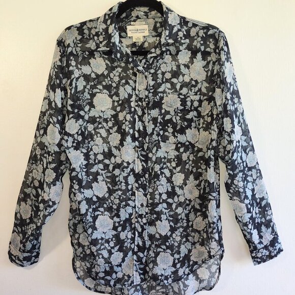 Denim & Supply Ralph Lauren Sheer Floral Blouse Western Boho Indie Size Small - Picture 2 of 6